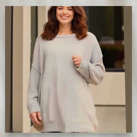 Daisy Fuentes Tunic Length Beige Pullover Shaker Sweater XL NWT - Picture 10 of 12
